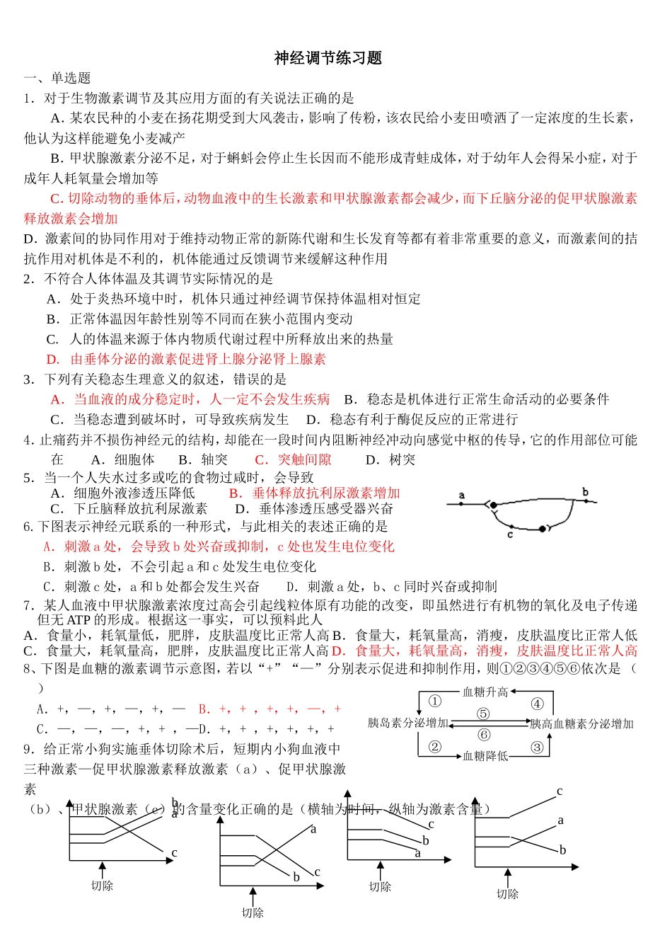 高中生物必修三神经调节附答案_第1页