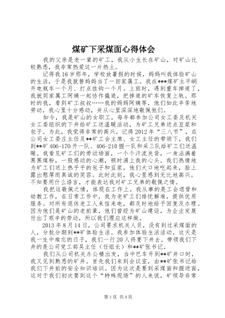 煤矿下采煤面心得体会