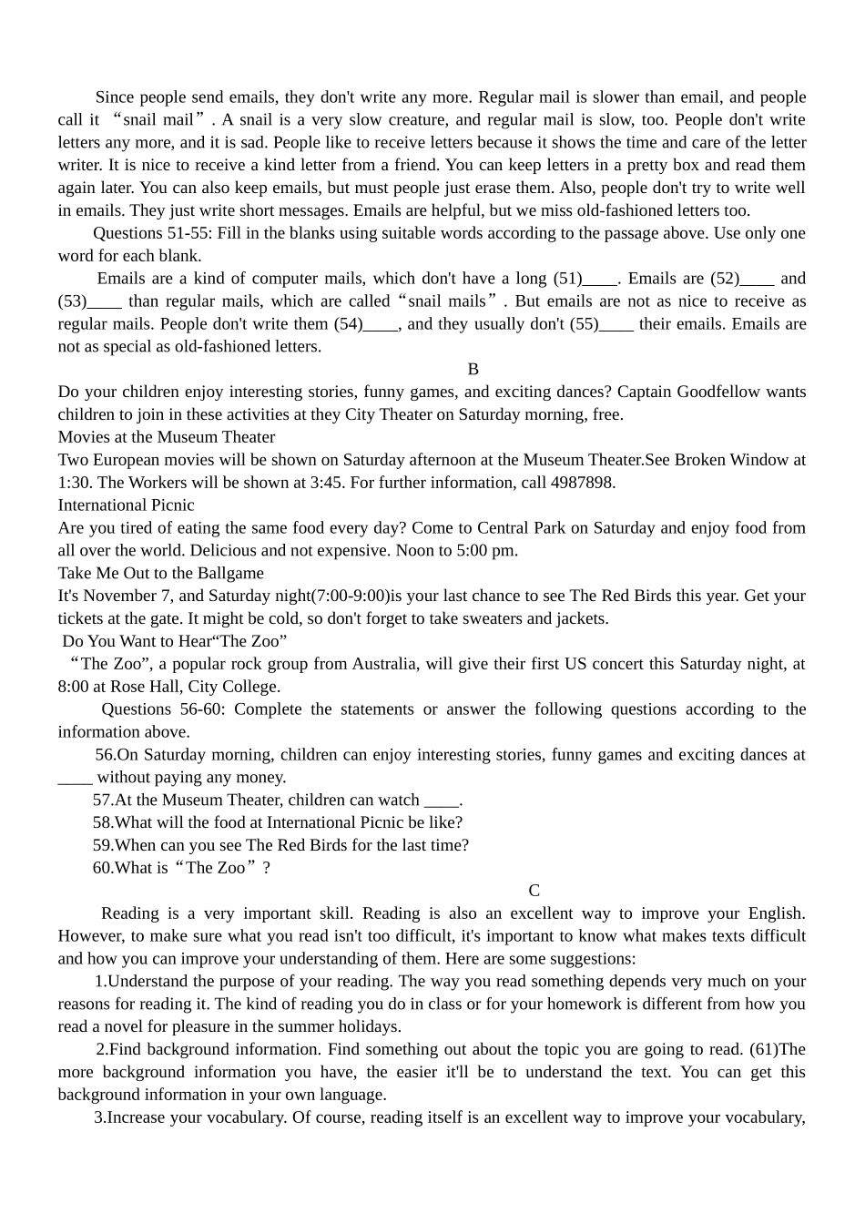 2011年全国中学生英语能力竞赛初三年级组试题及答案_第3页