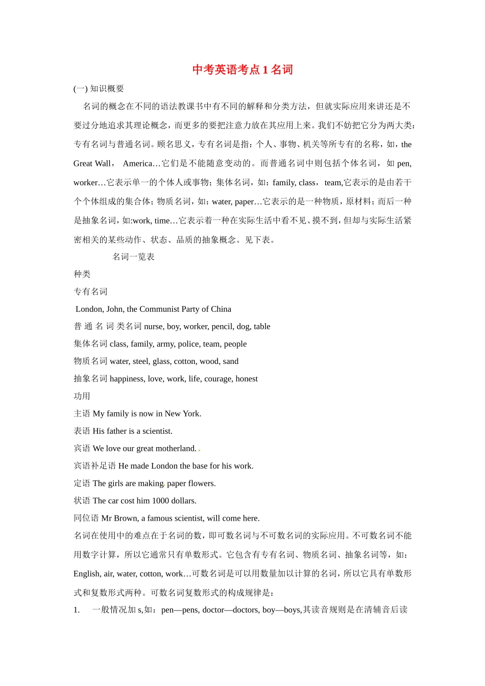 中考英语考点1名词_第1页
