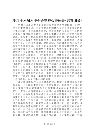 学习十六届六中全会精神心得体会(共青团员)