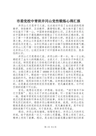 市委党校中青班井冈山党性锻炼心得汇报
