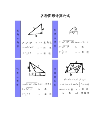 各种图形计算公式