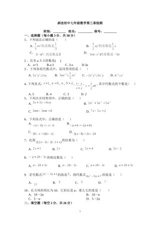 北师大版七年级上学期七年级数学第三章字母表示数检测题-副本