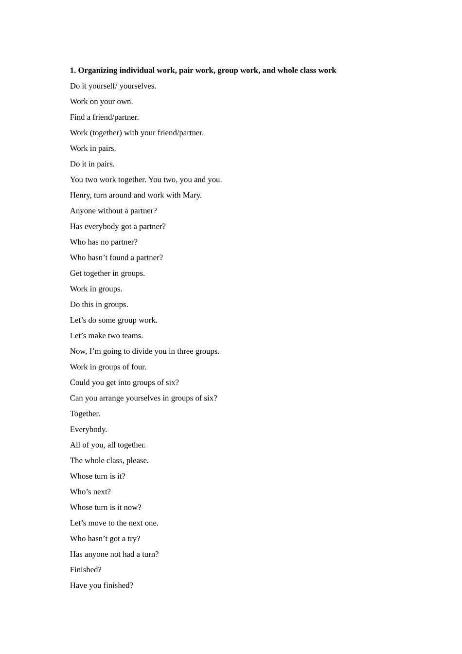 英语课堂教学用语_第1页