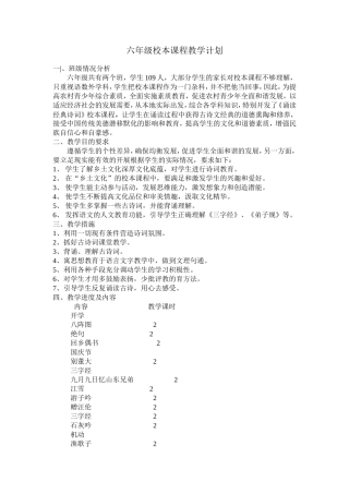 六年级校本课程教学计划