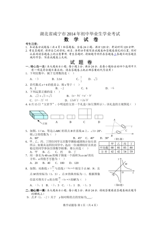 湖北省咸宁市2014年初中毕业生学业考试