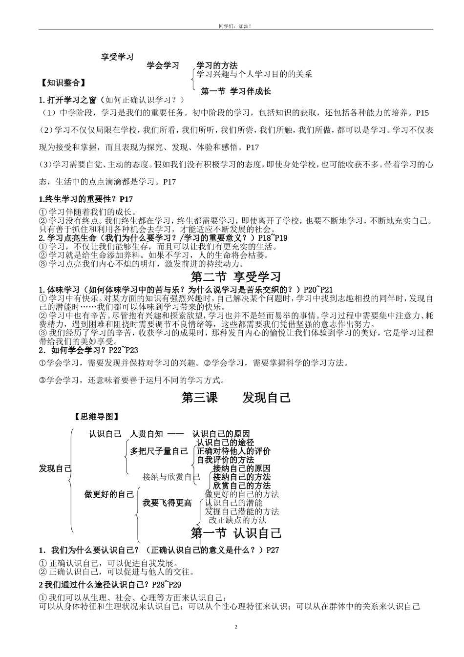 2016年课改七年级道德与法治提纲_第2页