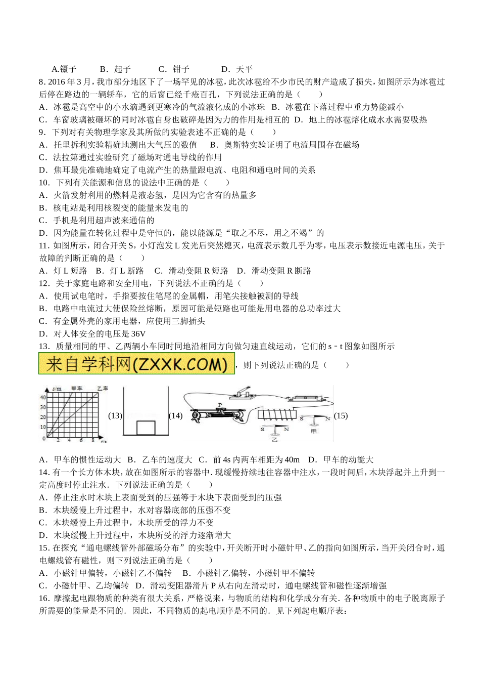 2016年湖南省衡阳市中考物理试卷_第2页