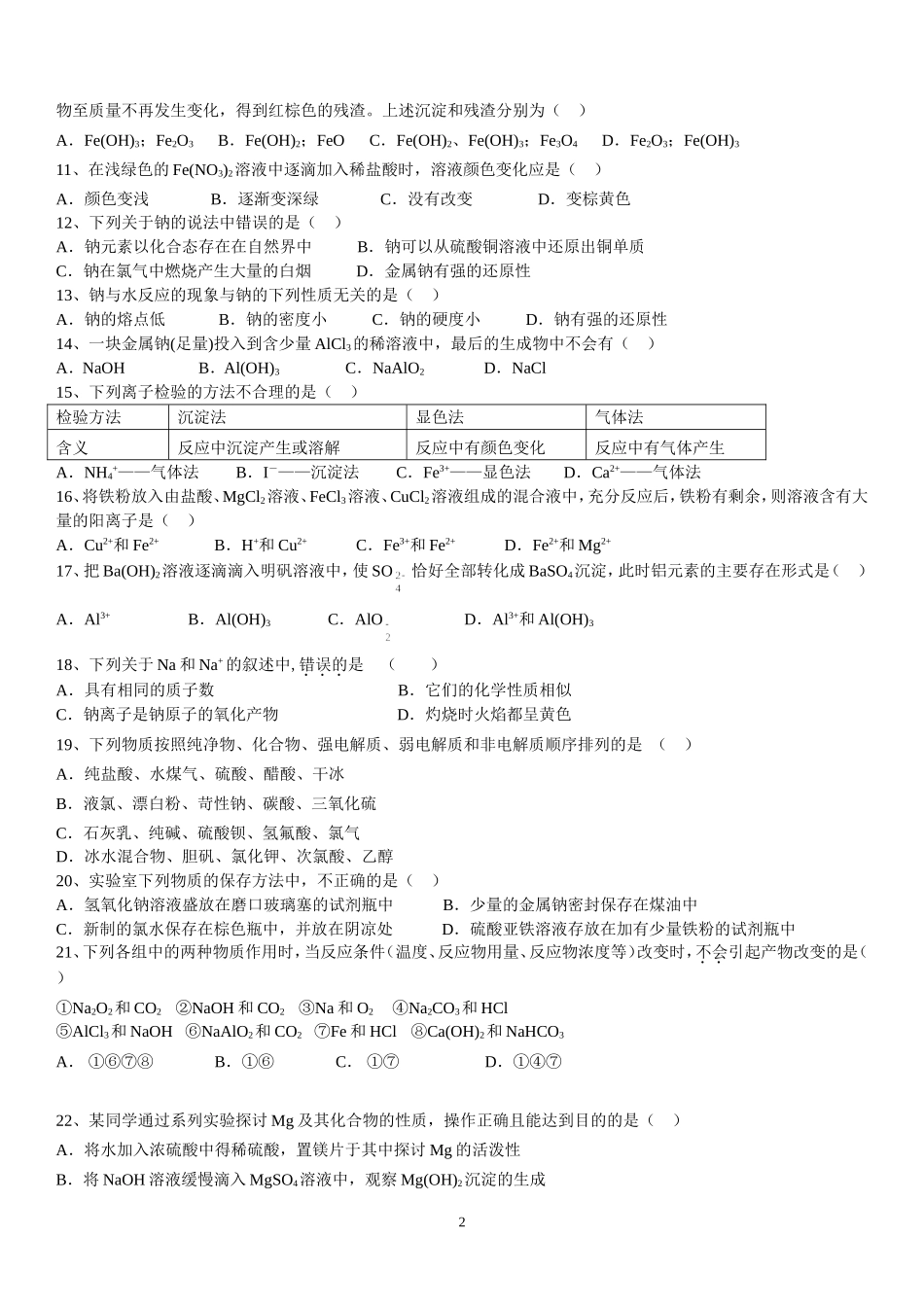金属及其化合物综合卷2_第2页