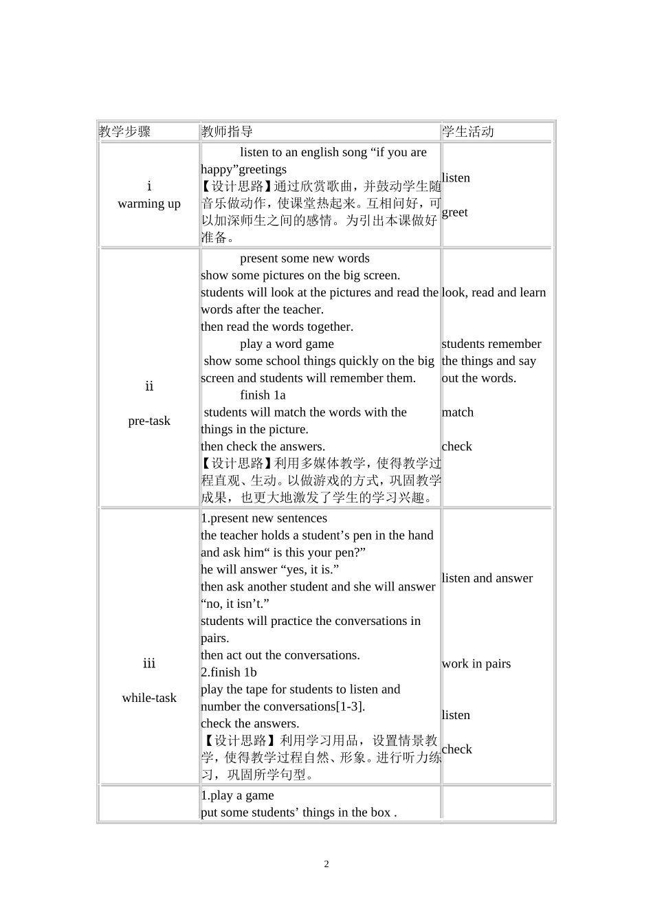 杨玉欢四川省英语工作坊13组七年级上册Unit3SectionA教学设计与反思_第2页