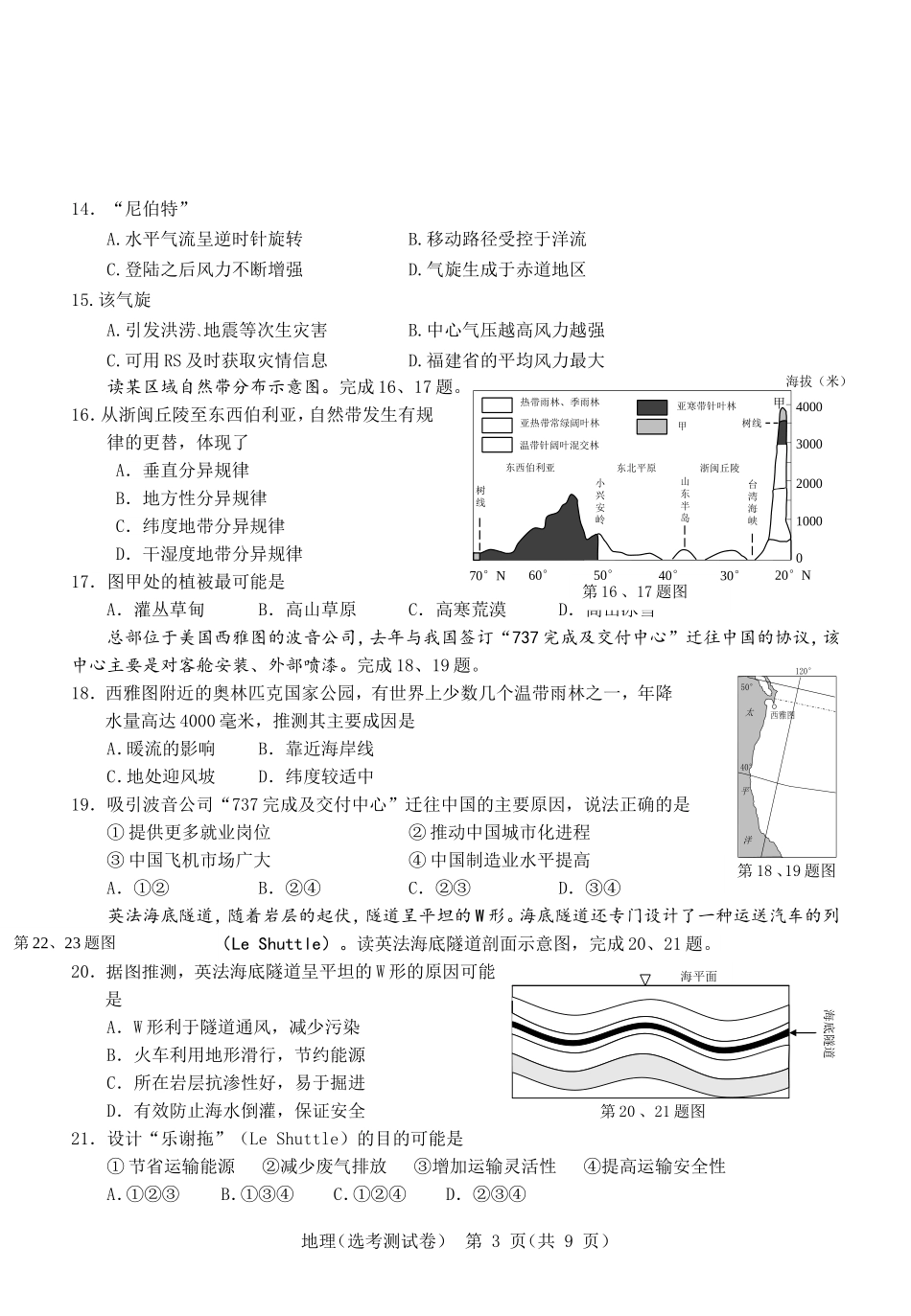 2016年8月温州市普通高中选考科目模拟考试地理选考卷_第3页