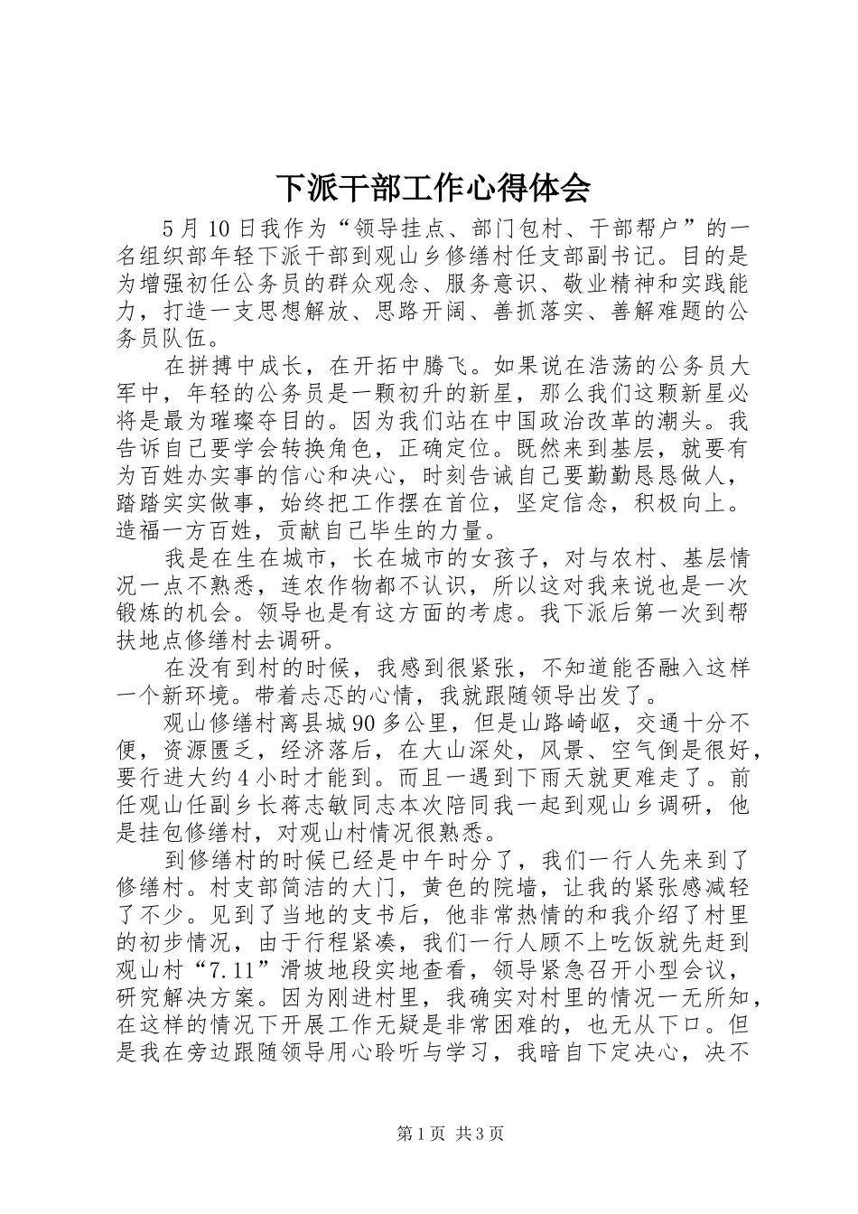 下派干部工作心得体会_第1页