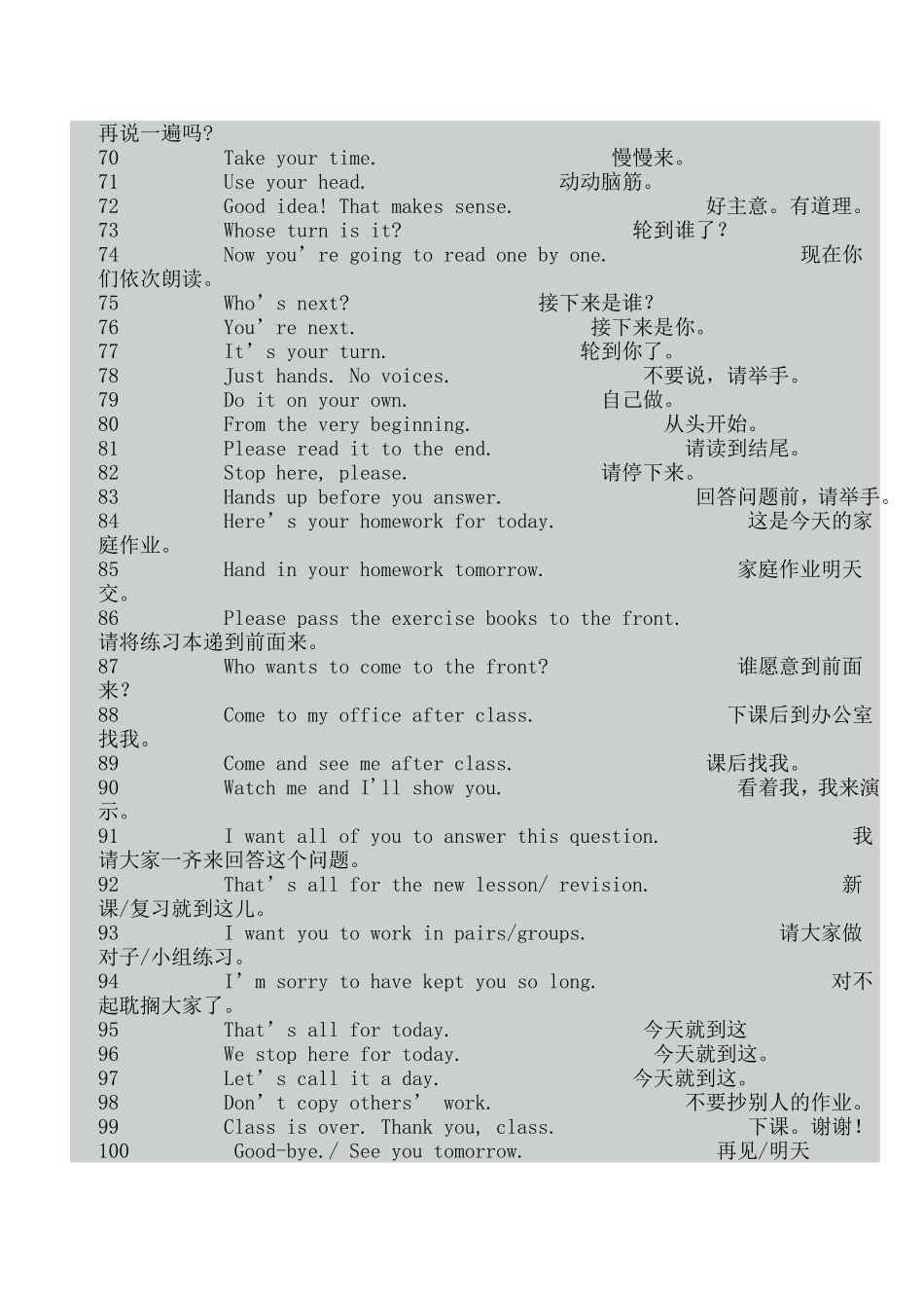 小学英语课堂用语集锦100句_第3页
