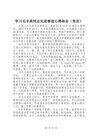 学习毛丰美同志先进事迹心得体会（党员）