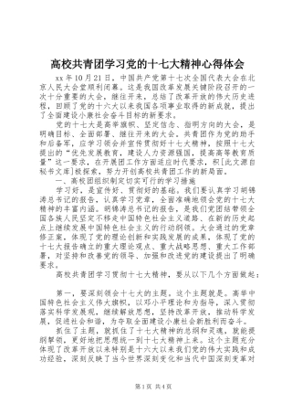 高校共青团学习党的十七大精神心得体会
