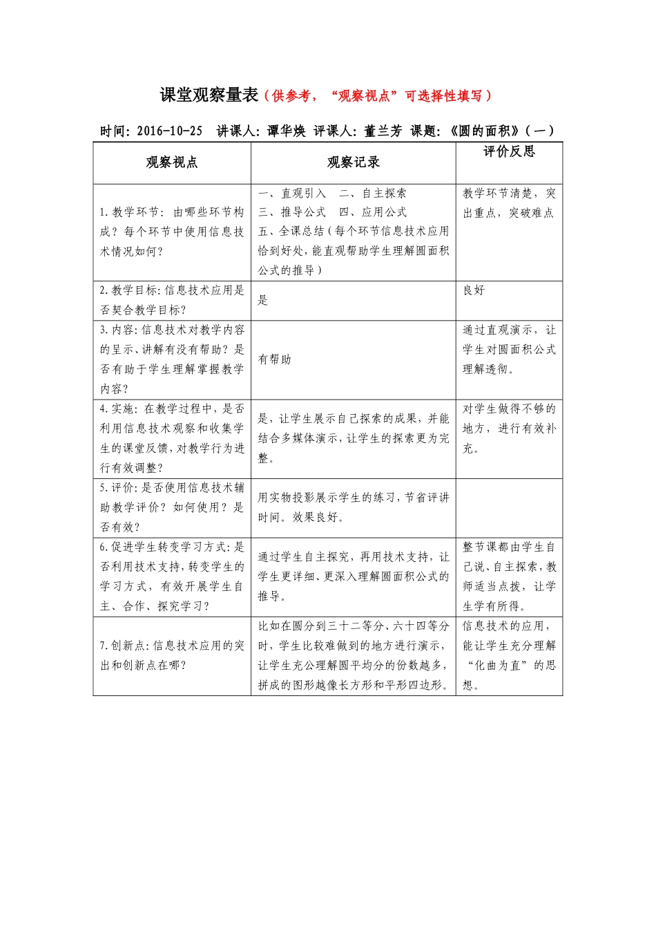 （董兰芳）课堂观察量表_第1页