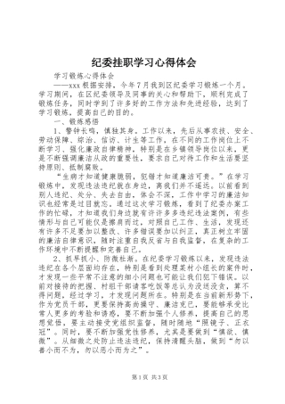 纪委挂职学习心得体会