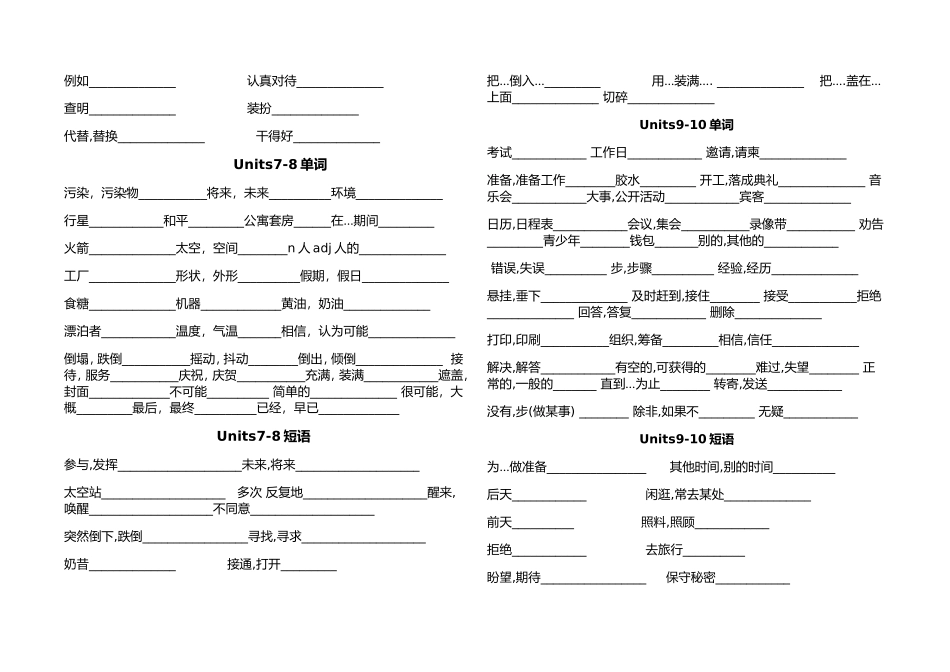 初三英语单元重点单词短语_第2页