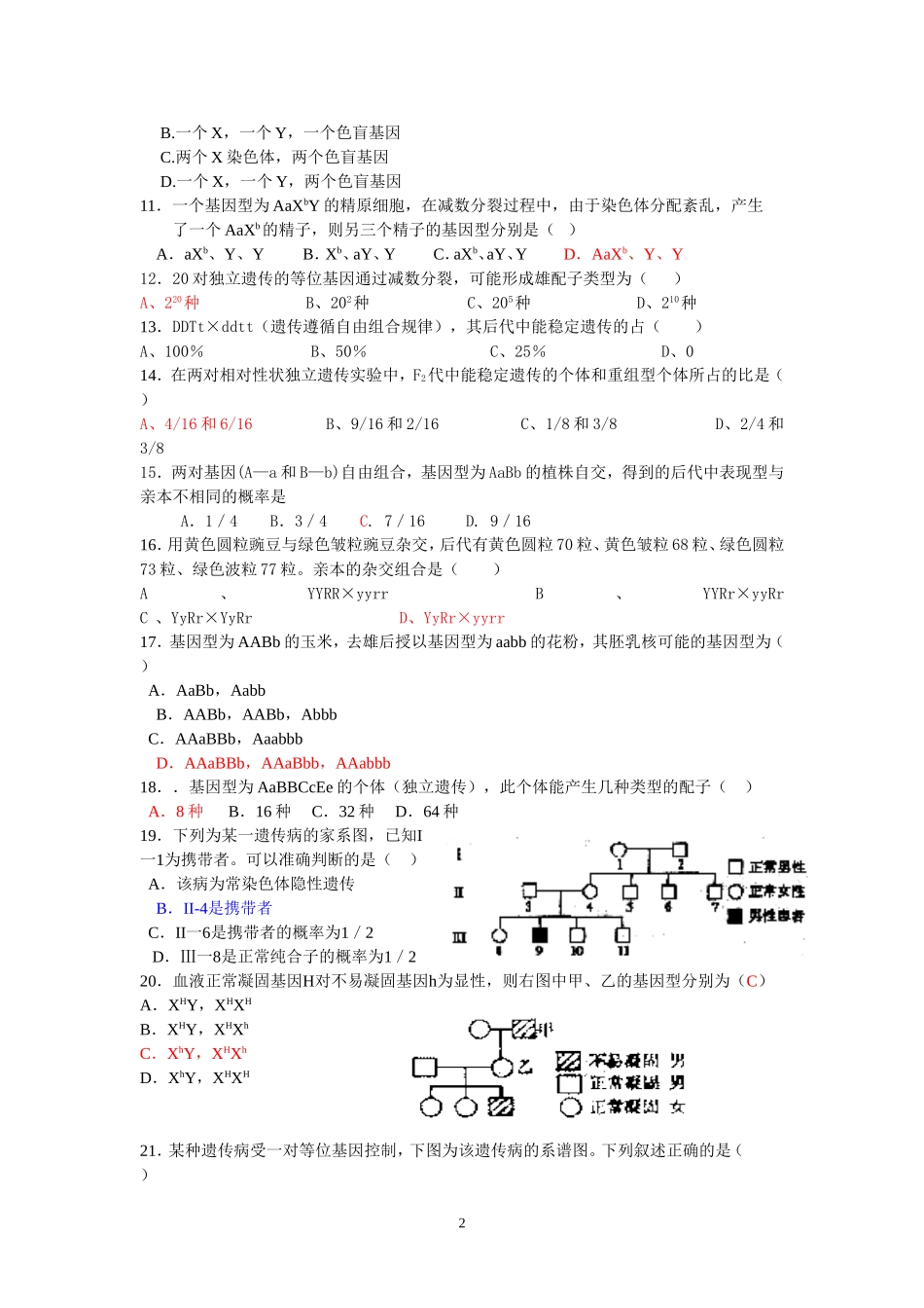 自由组合定律习题_第2页