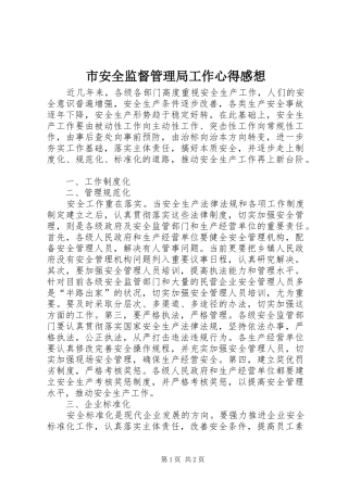 市安全监督管理局工作心得感想