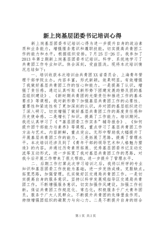 新上岗基层团委书记培训心得