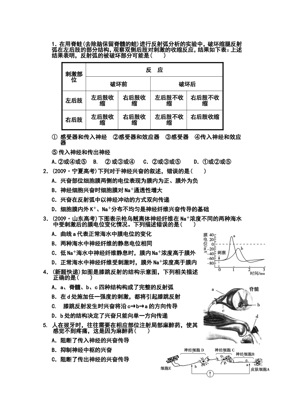 生物必修三第二章第一节通过神经系统的调节课堂练习_第1页