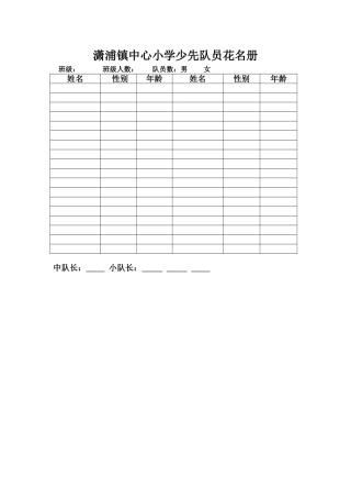 少先队员花名册空格表