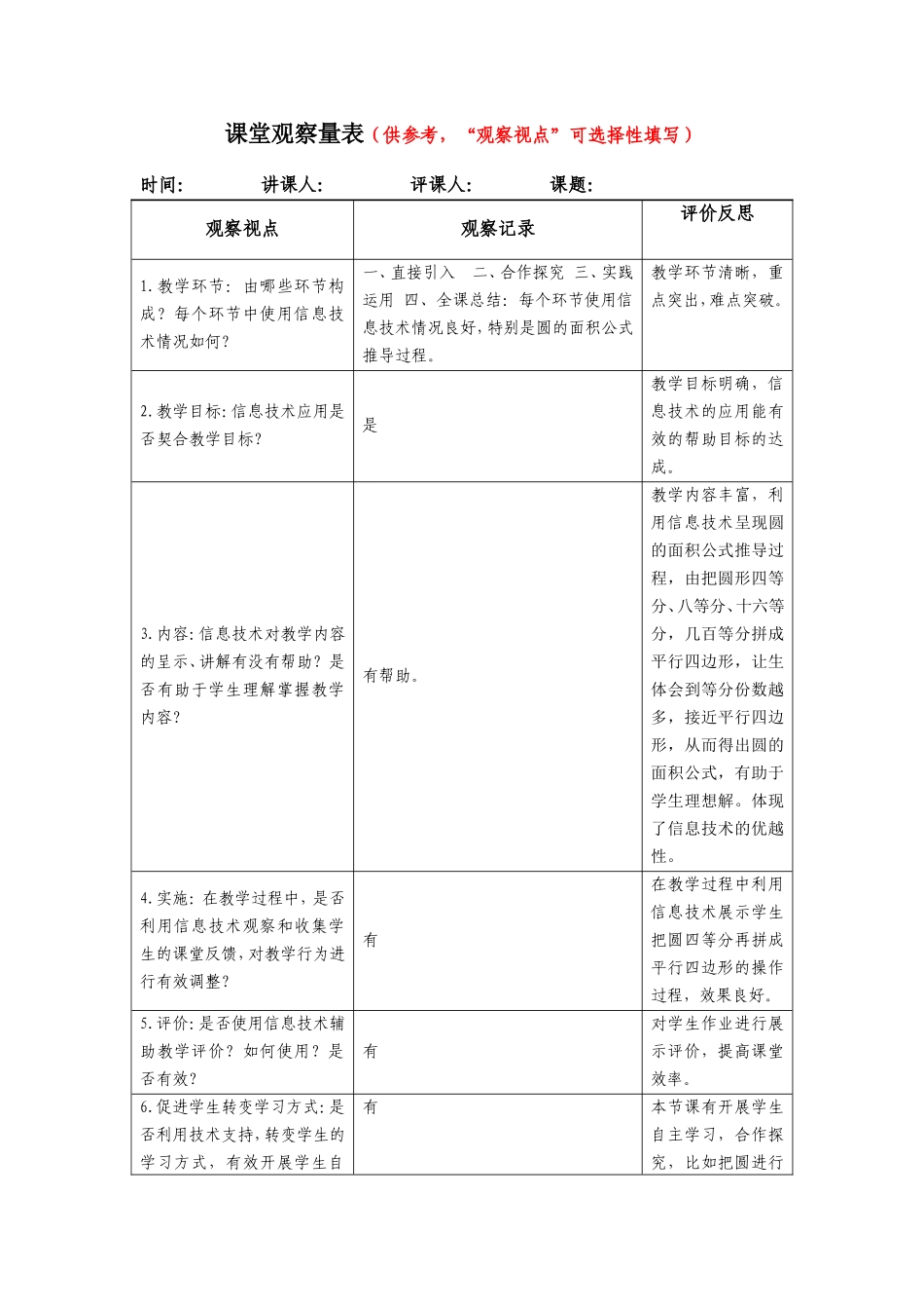 （南环小学李爱英）课堂观察量表_第1页