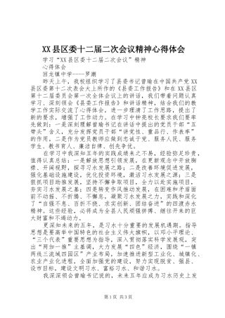 XX县区委十二届二次会议精神心得体会