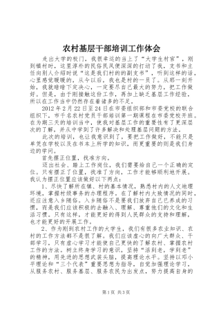 农村基层干部培训工作体会