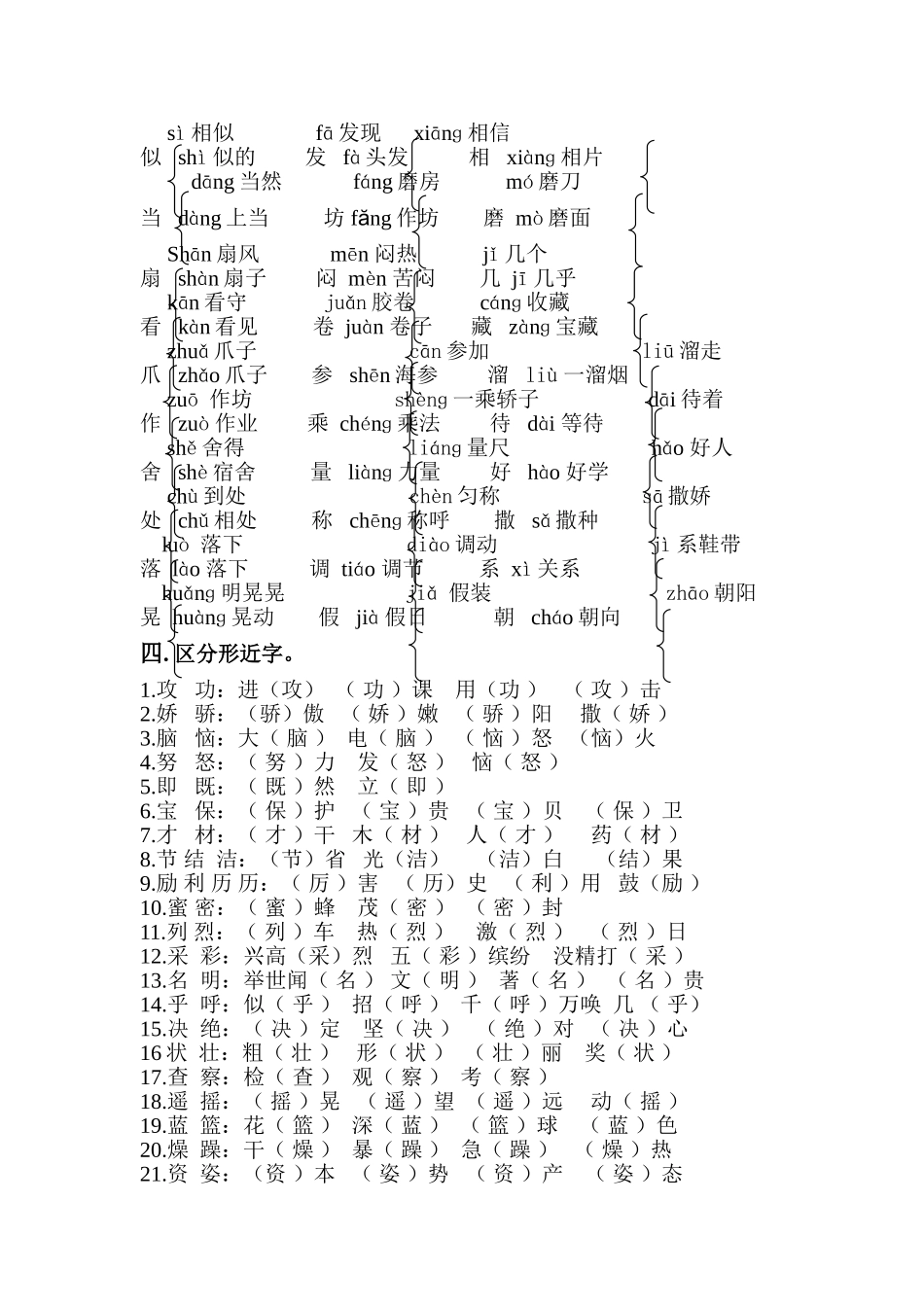小学三年级上册形近字_反义词_多音字复习_第1页