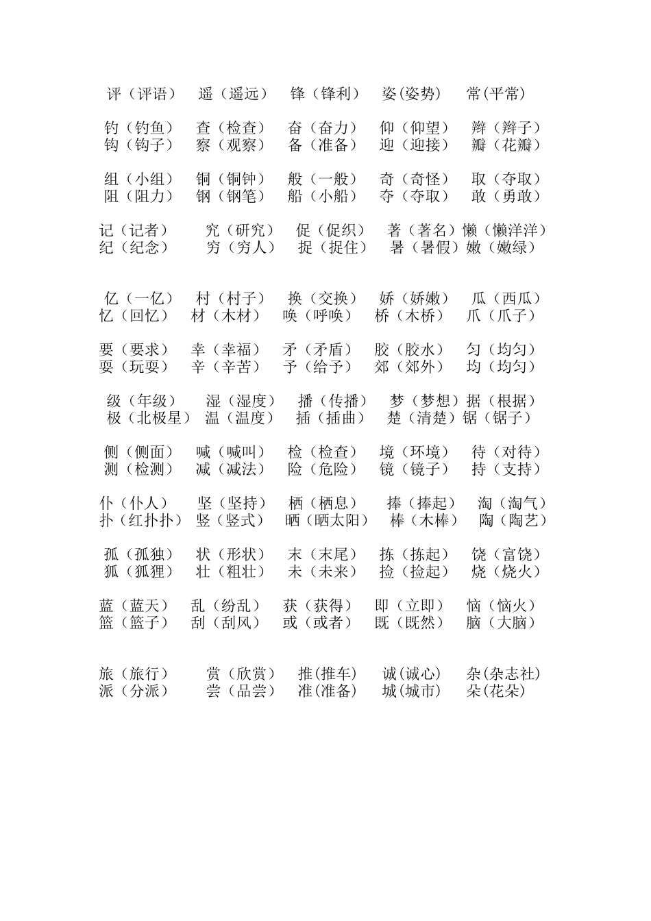 小学三年级上册形近字_反义词_多音字复习_第3页