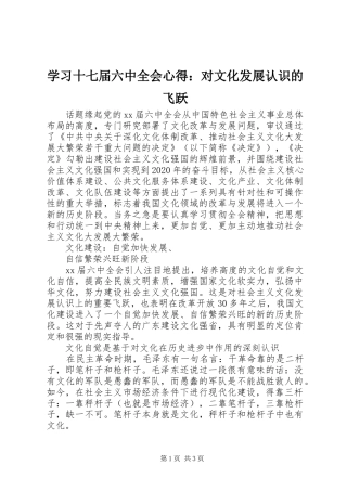 学习十七届六中全会心得：对文化发展认识的飞跃