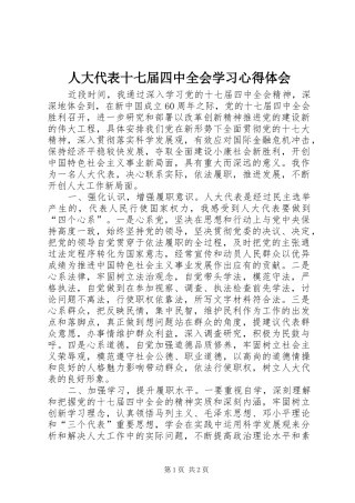 人大代表十七届四中全会学习心得体会