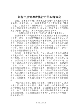 银行中层管理者执行力的心得体会
