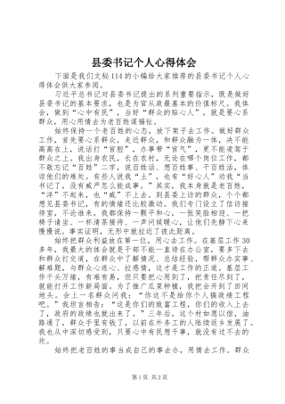 县委书记个人心得体会