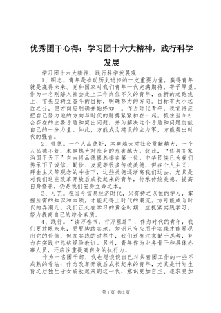 优秀团干心得：学习团十六大精神，践行科学发展