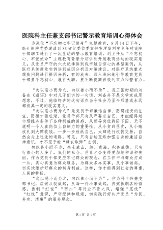医院科主任兼支部书记警示教育培训心得体会