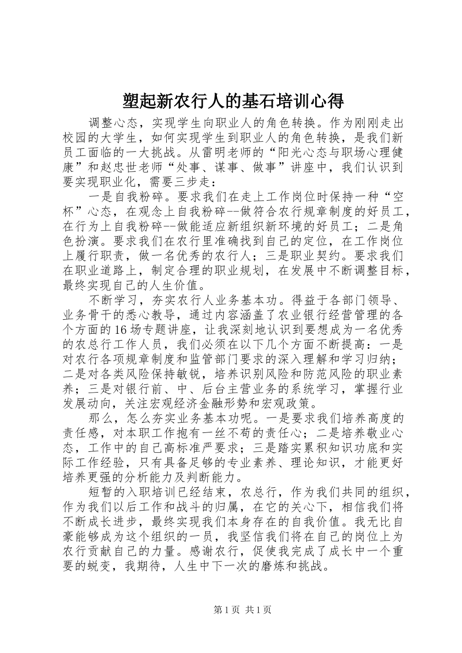 塑起新农行人的基石培训心得_第1页
