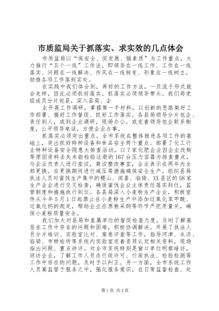 市质监局关于抓落实、求实效的几点体会