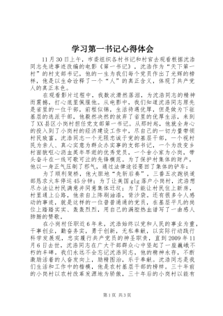 学习第一书记心得体会
