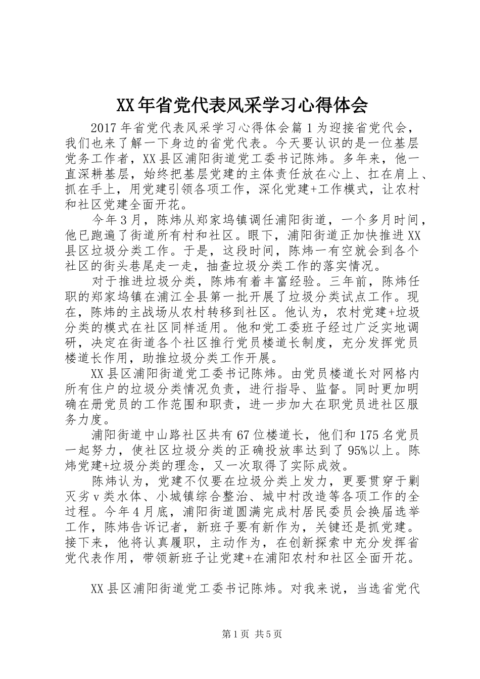 XX年省党代表风采学习心得体会_第1页