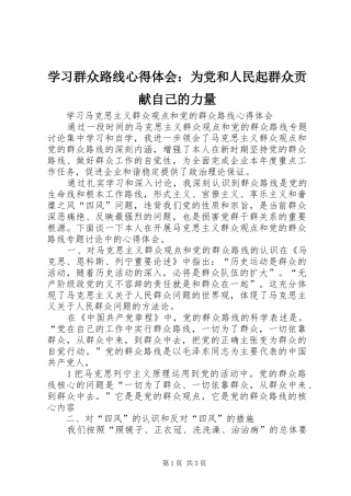 学习群众路线心得体会：为党和人民起群众贡献自己的力量