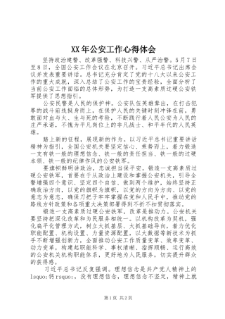 XX年公安工作心得体会