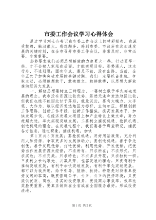 市委工作会议学习心得体会