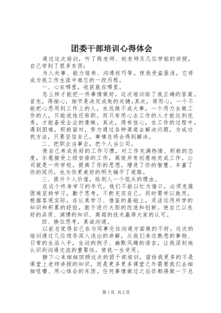 团委干部培训心得体会