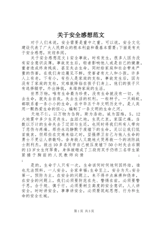 关于安全感想范文