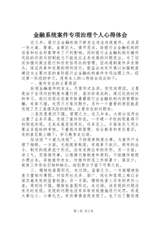 金融系统案件专项治理个人心得体会