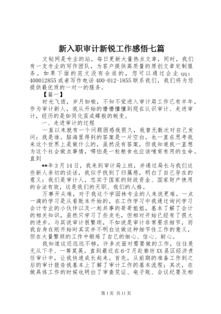 新入职审计新锐工作感悟七篇